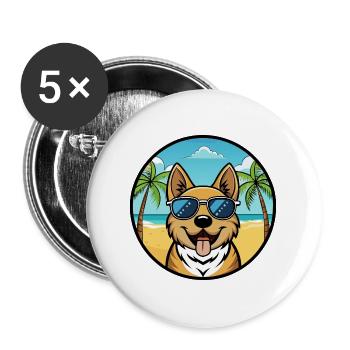 South Russian Ovcharka Dog Breed Cartoon Beach - Buttons large 2.2''/56 mm (5-pack) - white - Front