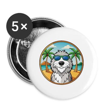 Polnische Schäferhundrasse Cartoon Sonnenbrille Strand - Buttons groß 56 mm (5er Pack) - Weiß - Vorne