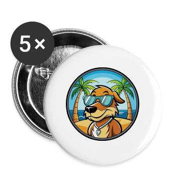 Poitevin Hound Hund Rasse Cartoon Sonnenbrille Strand - Buttons groß 56 mm (5er Pack) - Weiß - Vorne