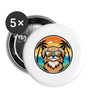 Pekinesische Hunderasse Cartoon Sonnenbrille Strand - Buttons groß 56 mm (5er Pack) - Weiß - Vorne