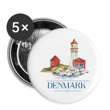 Dänemark Leuchtturm tiny Haus am Meer - Buttons groß 56 mm (5er Pack) - Weiß - Vorne