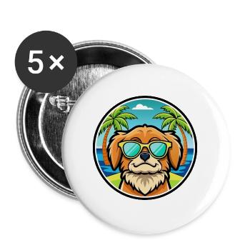 Pekinesische Hunderasse Cartoon Sonnenbrille Strand - Buttons groß 56 mm (5er Pack) - Weiß - Vorne