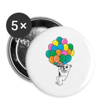 Eisbär Luftballon - Buttons groß 56 mm (5er Pack) - Weiß - Vorne