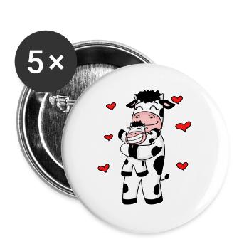 Cadeau de coeur de vache ferme familiale - Lot de 5 grands badges (56 mm) - blanc - Devant