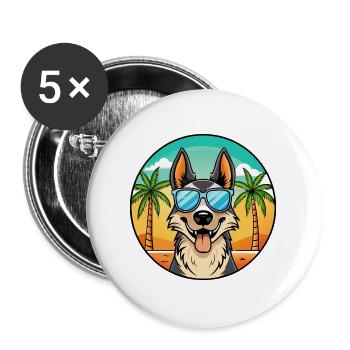 Nordamerikanischer Schäferhund Rasse Cartoon Beach - Buttons groß 56 mm (5er Pack) - Weiß - Vorne