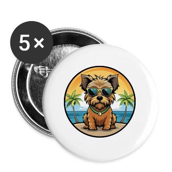 Norfolk Terrier Hunderasse Cartoon Sonnenbrille Strand - Buttons groß 56 mm (5er Pack) - Weiß - Vorne