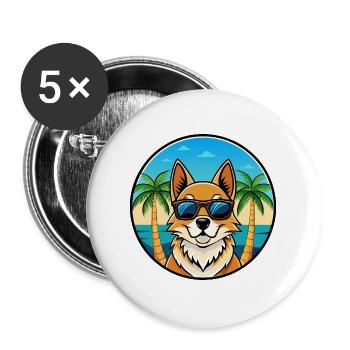 Nordic Spitz Hunderasse Cartoon Sonnenbrille Strand - Buttons groß 56 mm (5er Pack) - Weiß - Vorne