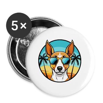 Ibizan Hound Hund Rasse Cartoon Sonnenbrille Strand - Buttons groß 56 mm (5er Pack) - Weiß - Vorne