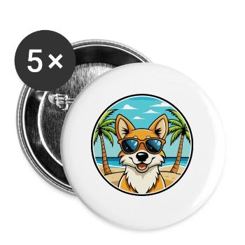Lunettes de soleil de dessin animé de race de chien chantant de Nouvelle-Guinée - Lot de 5 grands badges (56 mm) - blanc - Devant