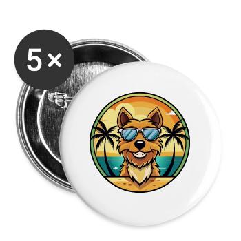 Jagdterrier Hunderasse Cartoon Sonnenbrille Strand - Buttons groß 56 mm (5er Pack) - Weiß - Vorne