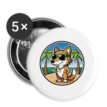 Italienisch Volpino Hund Rasse Cartoon Sonnenbrille Strand - Buttons groß 56 mm (5er Pack) - Weiß - Vorne