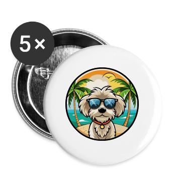 Maltipoo Hunderasse Cartoon Sonnenbrille Strand - Buttons groß 56 mm (5er Pack) - Weiß - Vorne