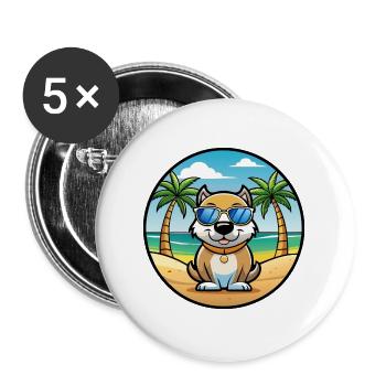 Milieu Asiatique Ovtcharka Chien Race Dessin Animé Plage - Lot de 5 grands badges (56 mm) - blanc - Devant
