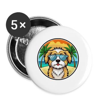 Lhassa Apso Chien Race Dessin Animé Lunettes De Soleil Plage - Lot de 5 grands badges (56 mm) - blanc - Devant