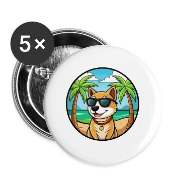 Laufhund Hunderasse Cartoon Sonnenbrille Strand - Buttons groß 56 mm (5er Pack) - Weiß - Vorne