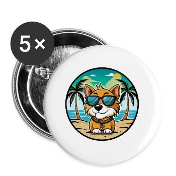 Kromfohrlander Hunderasse Cartoon Sonnenbrille Strand - Buttons groß 56 mm (5er Pack) - Weiß - Vorne