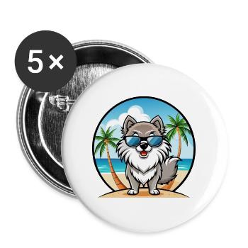 Keeshond Hunderasse Cartoon Sonnenbrille Strand - Buttons groß 56 mm (5er Pack) - Weiß - Vorne