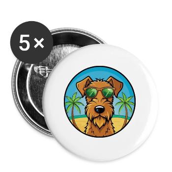 Irish Terrier Hunderasse Cartoon Sonnenbrille Strand - Buttons groß 56 mm (5er Pack) - Weiß - Vorne