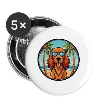 Irish Setter Hund Rasse Cartoon Sonnenbrille Strand - Buttons groß 56 mm (5er Pack) - Weiß - Vorne