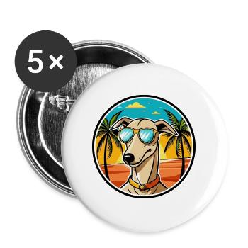 Windhund Hund Rasse Cartoon Sonnenbrille Strand - Buttons groß 56 mm (5er Pack) - Weiß - Vorne