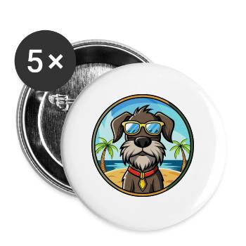 Chien d’arrêt allemand à poil dur race dessin animé plage - Lot de 5 grands badges (56 mm) - blanc - Devant