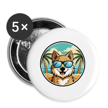 Deutscher Spitz Hund Rasse Cartoon Sonnenbrille Strand - Buttons groß 56 mm (5er Pack) - Weiß - Vorne