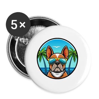 Bouledogue Français Race Dessin Animé Lunettes de Soleil Plage - Lot de 5 grands badges (56 mm) - blanc - Devant