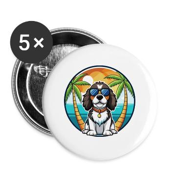 English Springer Spaniel Hunderasse Cartoon Beach - Buttons groß 56 mm (5er Pack) - Weiß - Vorne