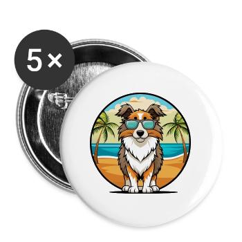 Berger anglais Chien Race Dessin Animé Lunettes De Soleil Plage - Lot de 5 grands badges (56 mm) - blanc - Devant