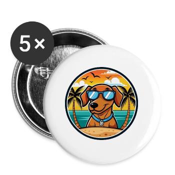 Dunker Hunderasse Cartoon Sonnenbrille Strand - Buttons groß 56 mm (5er Pack) - Weiß - Vorne