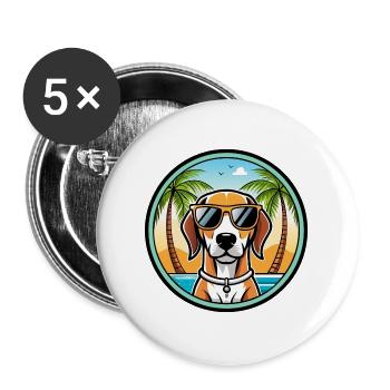 Englischer Coonhound Hund Rasse Cartoon Sonnenbrille Strand - Buttons groß 56 mm (5er Pack) - Weiß - Vorne