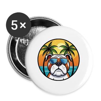 Bouledogue anglais race dessin animé lunettes de soleil plage - Lot de 5 grands badges (56 mm) - blanc - Devant