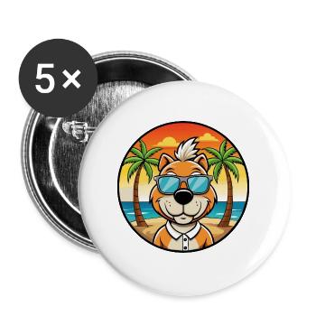 Holländische Smoushond Hunderasse Cartoon Sonnenbrille Strand - Buttons groß 56 mm (5er Pack) - Weiß - Vorne