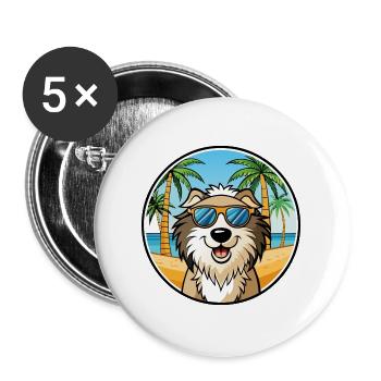 Kroatische Schäferhundrasse Cartoon Sonnenbrille Strand - Buttons groß 56 mm (5er Pack) - Weiß - Vorne