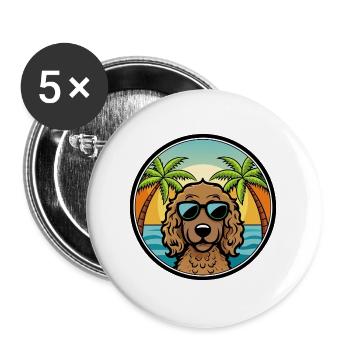 Curly Coated Retriever Dog Breed Cartoon Beach - Buttons large 2.2''/56 mm (5-pack) - white - Front
