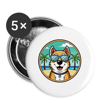 Central Asian Shepherd Dog Breed Cartoon Beach - Buttons large 2.2''/56 mm (5-pack) - white - Front