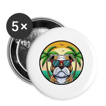 Bulldog Breed Cartoon Lunettes de soleil Beach - Lot de 5 grands badges (56 mm) - blanc - Devant
