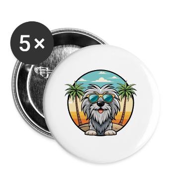 Bergamasco Chien de berger Race Dessin animé Lunettes de soleil Plage - Lot de 5 grands badges (56 mm) - blanc - Devant