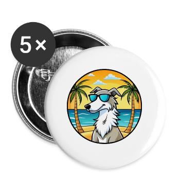 Barsoi Hund Rasse Cartoon Sonnenbrille Strand - Buttons groß 56 mm (5er Pack) - Weiß - Vorne