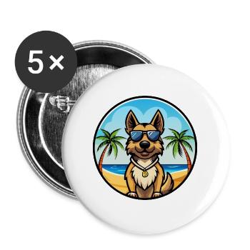 Böhmischer Schäferhund Hunderasse Karikatur Sonnenbrille Strand - Buttons groß 56 mm (5er Pack) - Weiß - Vorne