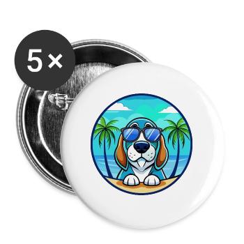 Lunettes de soleil de dessin animé Blue Gascony Basset Dog Breed - Lot de 5 grands badges (56 mm) - blanc - Devant