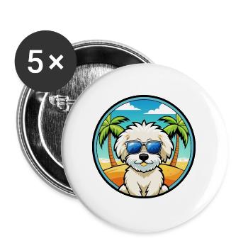 Bichon frisé race de chien dessin animé lunettes de soleil plage - Lot de 5 grands badges (56 mm) - blanc - Devant