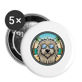 Bergamasco Chien Race Dessin Animé Lunettes De Soleil Plage - Lot de 5 grands badges (56 mm) - blanc - Devant