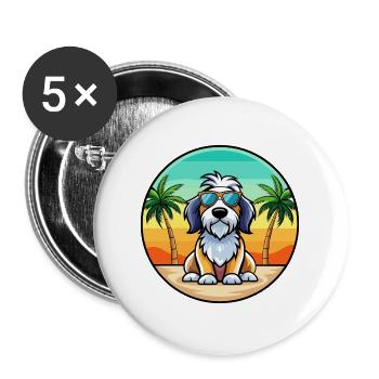 Basset Griffon Vendéen Hunderasse Cartoon Beach - Buttons groß 56 mm (5er Pack) - Weiß - Vorne