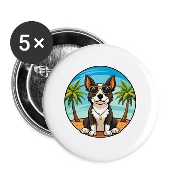 Appenzeller Sennenhund Hunderasse Cartoon Beach - Buttons groß 56 mm (5er Pack) - Weiß - Vorne
