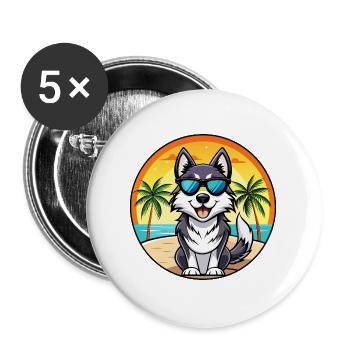 Alaskan Malamute Dog Breed Cartoon Sunglass Beach - Buttons large 2.2''/56 mm (5-pack) - white - Front