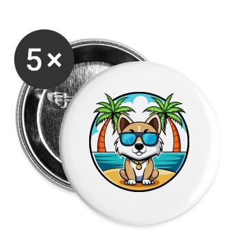 Akbash Hunderasse Cartoon Sonnenbrille Strand - Buttons groß 56 mm (5er Pack) - Weiß - Vorne