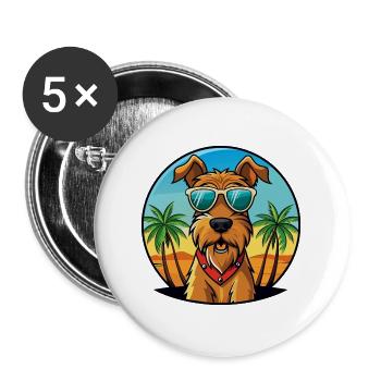 Airedale Terrier Hunderasse Cartoon Sonnenbrille Strand - Buttons groß 56 mm (5er Pack) - Weiß - Vorne