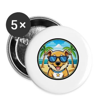 Aidi Hunderasse Cartoon Sonnenbrille Strand - Buttons groß 56 mm (5er Pack) - Weiß - Vorne