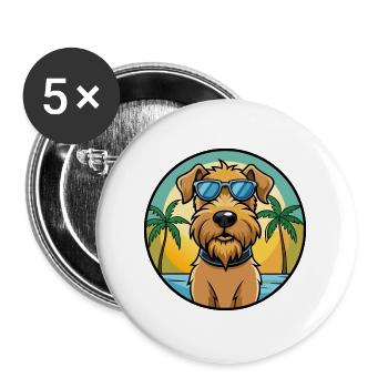 Weich beschichtete Wheaten Terrier Hunderasse Karikatur - Buttons groß 56 mm (5er Pack) - Weiß - Vorne